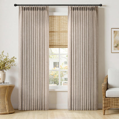MIULEE Pinch Pleated Linen Curtains 90 Inches Long 2 Panels Natural