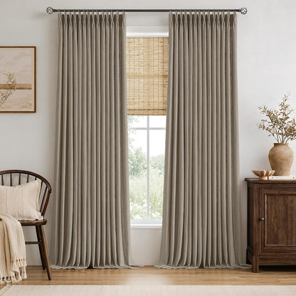 MIULEE Pinch Pleated Linen Curtains 90 Inches Long 2 Panels Natural