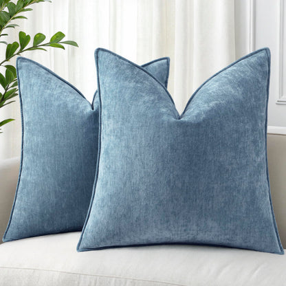 decorUhome Chenille Beige Velvet Throw Pillow Covers 18x18 Set of 2