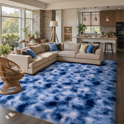 6x9 Ft Large Shag Rugs for Living Room Decor, Tie-Dyed Ultra Soft Fluffy Furry Area Rugs for Bedroom Indoor Floor, Aesthetic Carpet for Kids Home (Dark Grey)