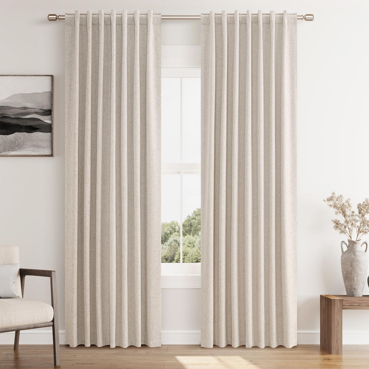 Guken Cream Linen Blackout Curtains 84 Inch Length 2 Panels Set for Living Room Bedroom Back Tab Thermal Insulated 100% Black Out Drapes Room Darkening Window Curtain Ivory Natural Beige