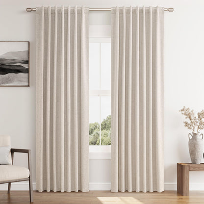 Guken Cream Linen Blackout Curtains 84 Inch Length 2 Panels Set for Living Room Bedroom Back Tab Thermal Insulated 100% Black Out Drapes Room Darkening Window Curtain Ivory Natural Beige