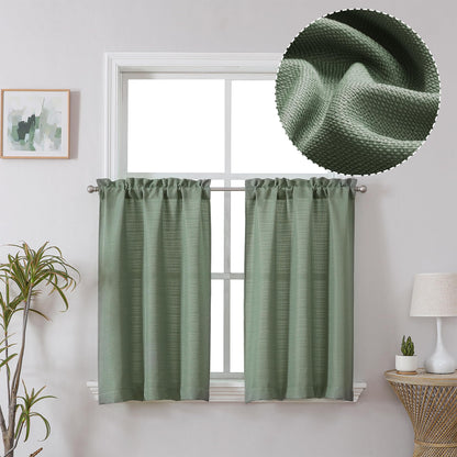 Chyhomenyc White Curtains 45 Inch Length 2 Panels, Faux Linen Textured