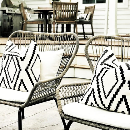 Outdoor Pillow Cover Waterproof Set of 2, Black and White Geometric Throw Pillows Cover for Patio Furniture, Outdoor Pillow Covers for Couch, Black (Black&White-01, 18" x 18" Pack of 2)