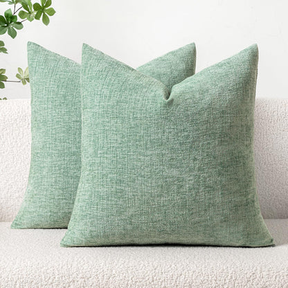 MIULEE Soft Chenille Throw Pillow Covers Sage Green 18x18 Inch Pack of 2