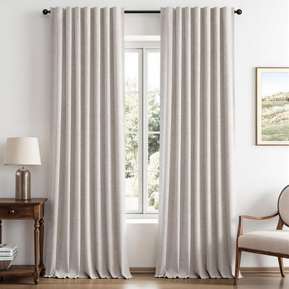 MIULEE 100% Blackout Linen Curtains for Bedroom 42 x 84 Inch Ivory 2 Panels