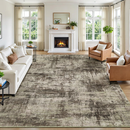 8x10 Area Rug for Living Room, Abstract Washable Non-Slip Large Rugs, Gold