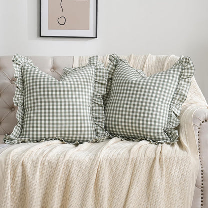 14x36 inches Sage Green Plaid Ruffle Lumbar Pillow Sham 1 Piece