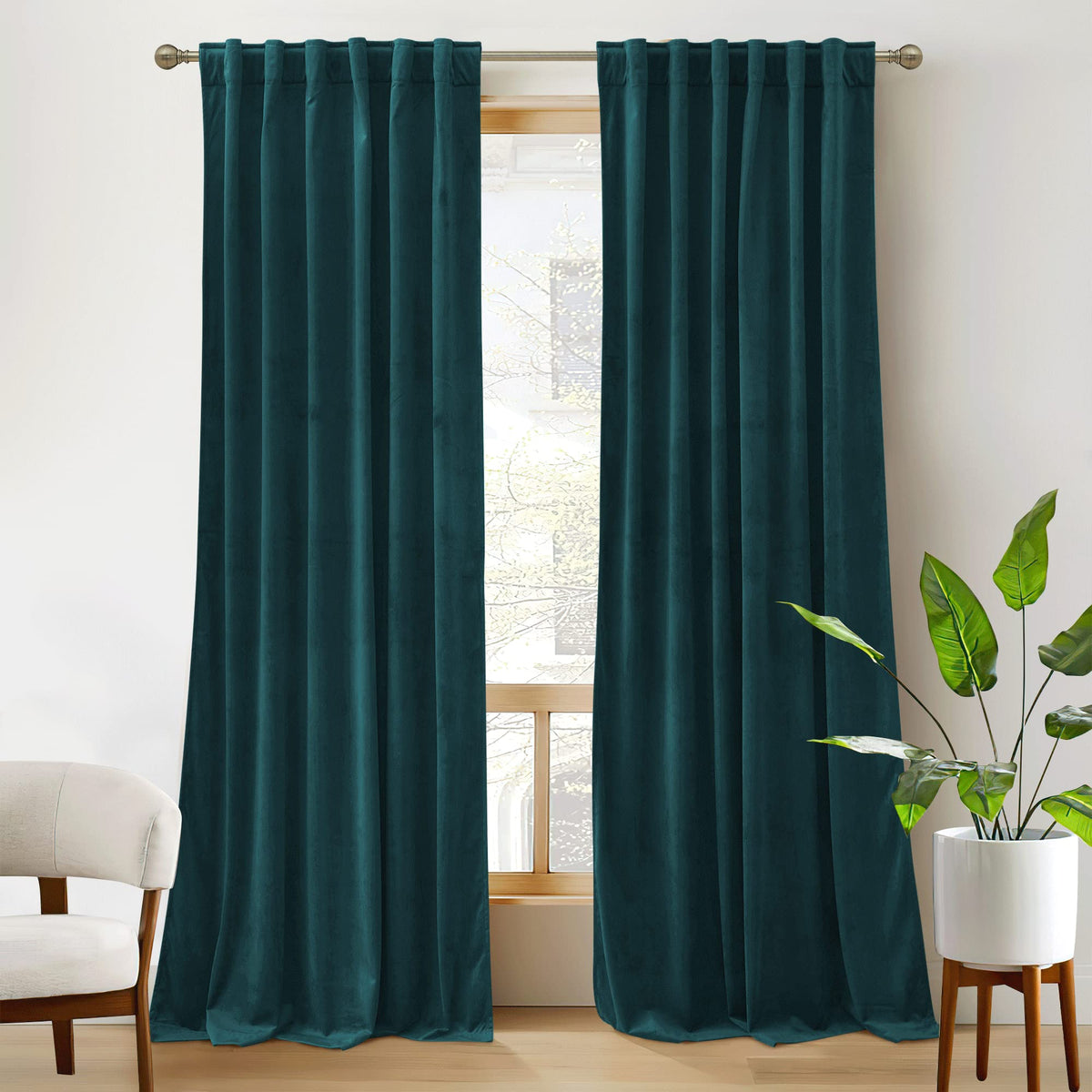 RYB HOME Blue Velvet Blackout Curtains for 84 inches Bedroom Living Room