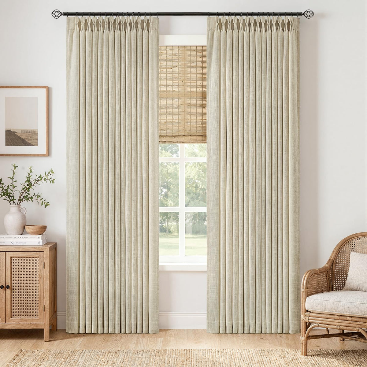 MIULEE Pinch Pleated Linen Curtains 90 Inches Long 2 Panels Natural