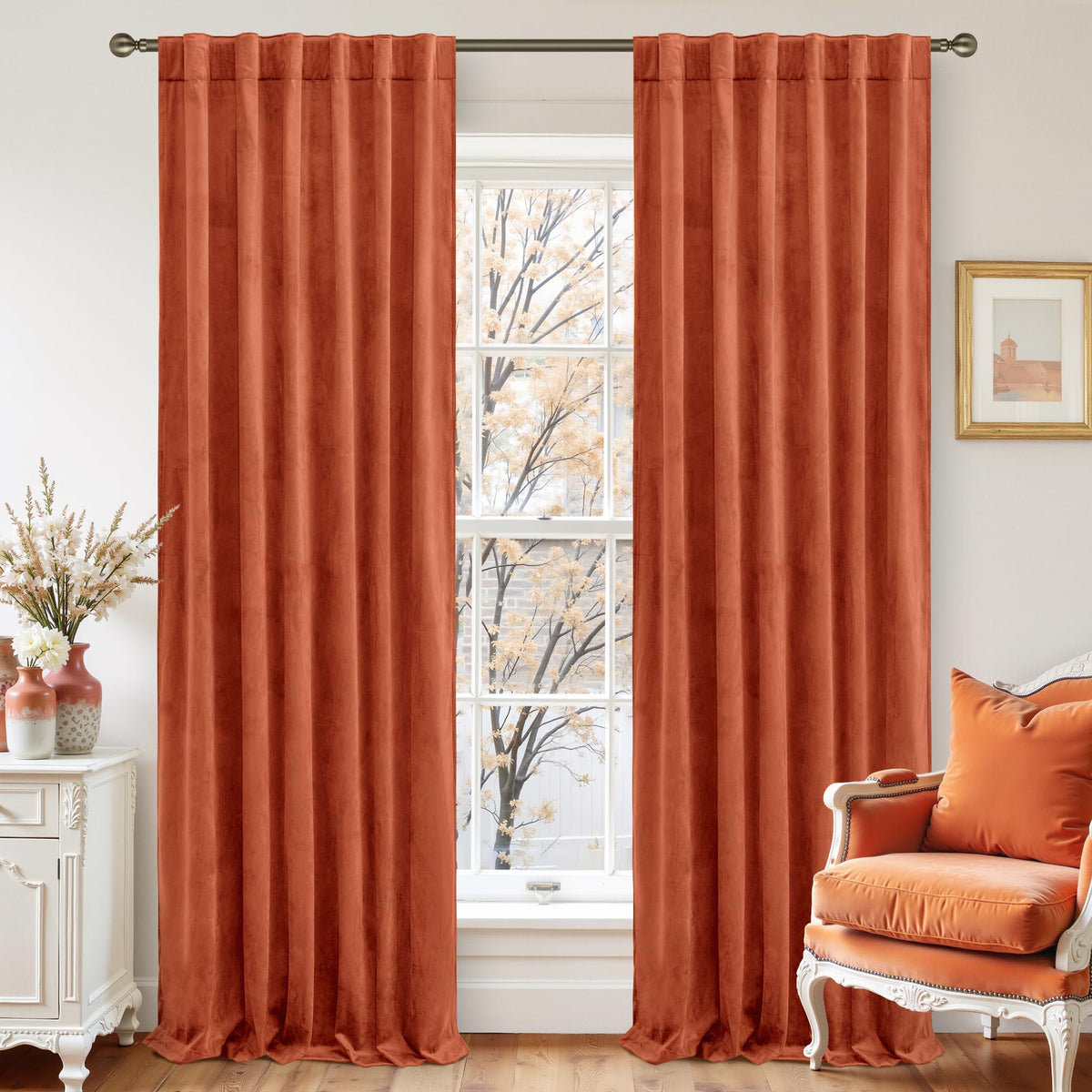 LAMIT Olive Green Velvet Curtains 84 Inch Length for Living Room, 2 Panels