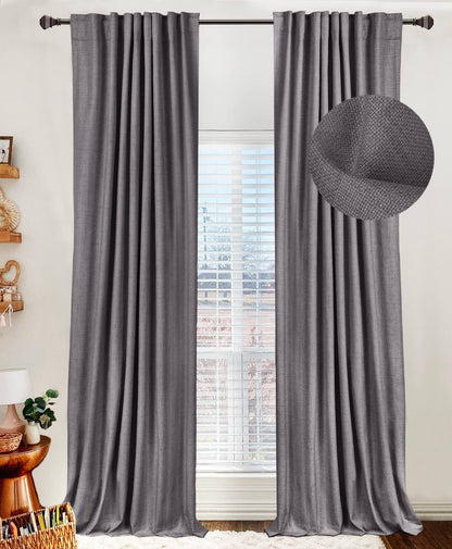 Linen Total Blackout Curtains for Bedroom Living Room 84 Inch, Cream