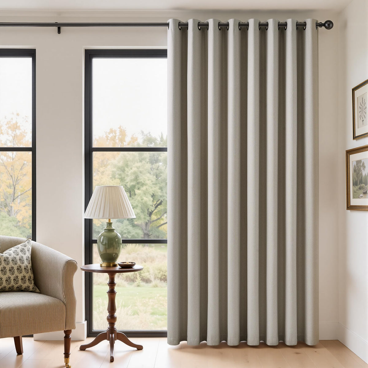 Natural Ivory 100% Blackout Grommet Linen Curtains 90 Inch Long 2 Panels