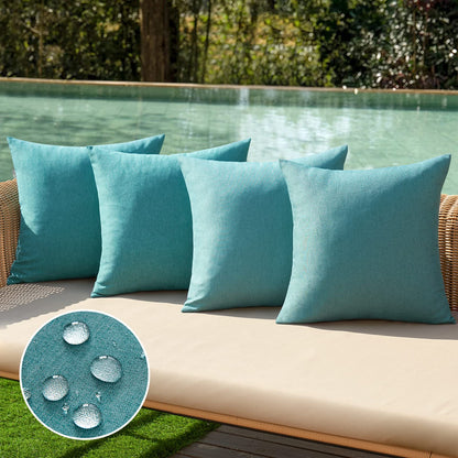 MIULEE Pack of 4 Decorative Outdoor Throw Pillow Covers Linen Waterproof Pillow Covers Summer Farmhouse Cushion Cases for Patio Garden Tent Balcony Couch Sofa 18x18 Inch Red/Turquoise