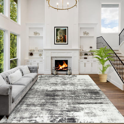 8x10 Area Rugs for Living Room: Washable Abstract Black Grey Gold Carpet