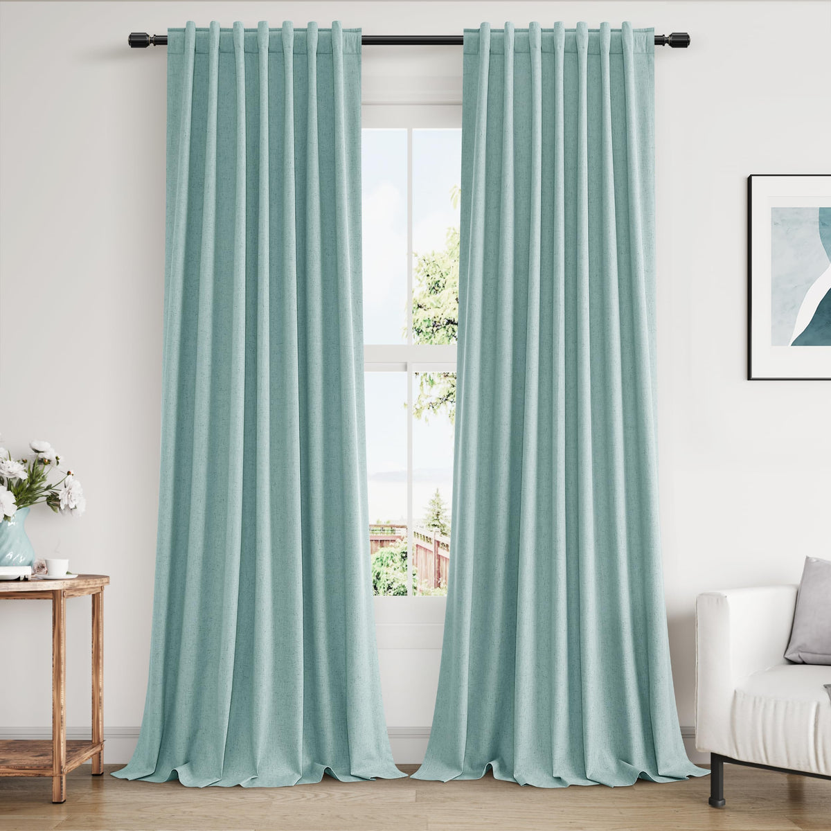 Guken Cream Linen Blackout Curtains 84 Inch Length 2 Panels Set for Living Room Bedroom Back Tab Thermal Insulated 100% Black Out Drapes Room Darkening Window Curtain Ivory Natural Beige