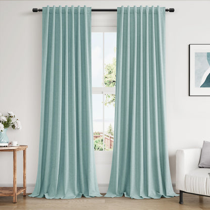 Guken Cream Linen Blackout Curtains 84 Inch Length 2 Panels Set for Living Room Bedroom Back Tab Thermal Insulated 100% Black Out Drapes Room Darkening Window Curtain Ivory Natural Beige