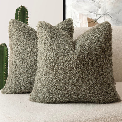 Foindtower Decorative Fuzzy Faux Fur Throw Pillow Covers 24x24 Inch Oatmeal