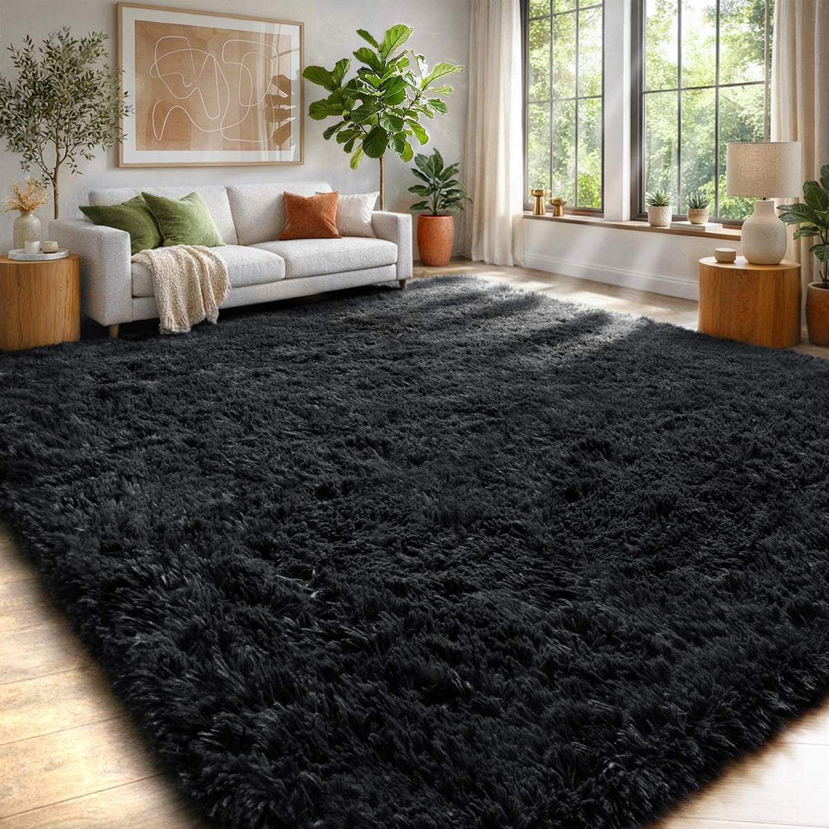 Fluffy Grey Rug for Bedroom 4x6, Modern Area Rugs for Kids Room Living Room
