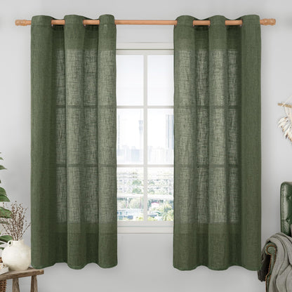 LAMIT Cream Ivory Linen Semi Sheer Curtains 84 inch Length for Bedroom
