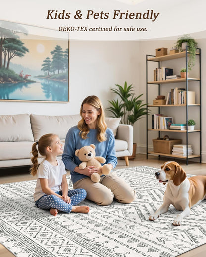 Miukiki 8x10 Area Rug for Living Room, Washable Soft Non Slip Rug Grey