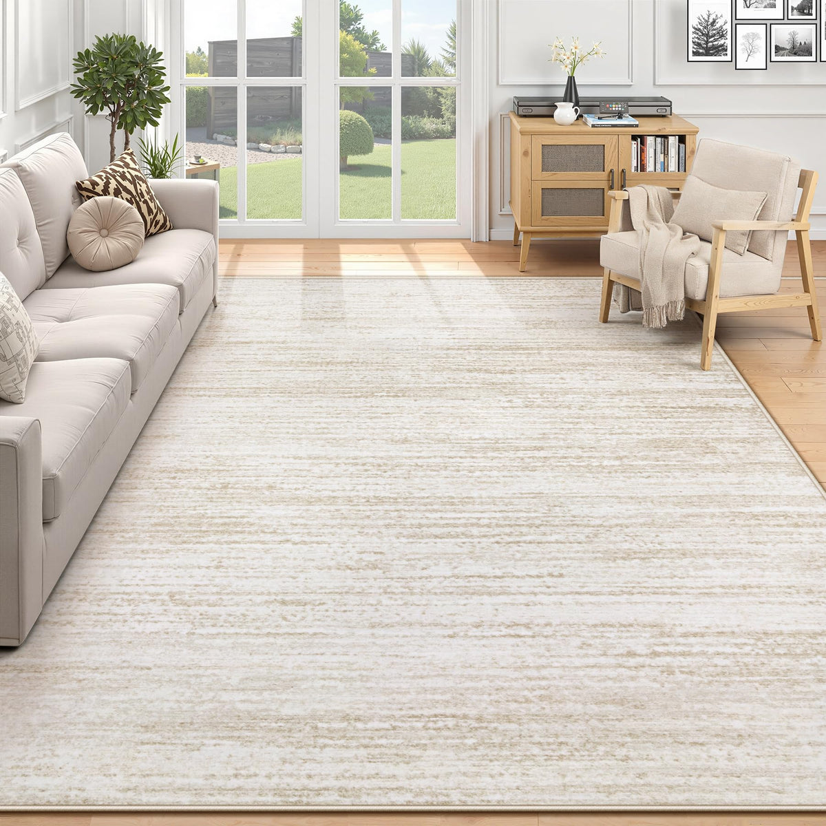 Area Rug 8x10 Living Room Rugs: Washable Modern Rug Large Non-Slip Soft Rugs Stain Resistant Printed Rug Indoor Carpet for Bedroom Kitchen Dining Room Nursery Playroom Home(Beige, 8'x10')
