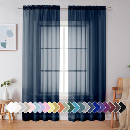Simplebrand Black Sheer Curtains 84 Inches Long 2 Panels for Living Room