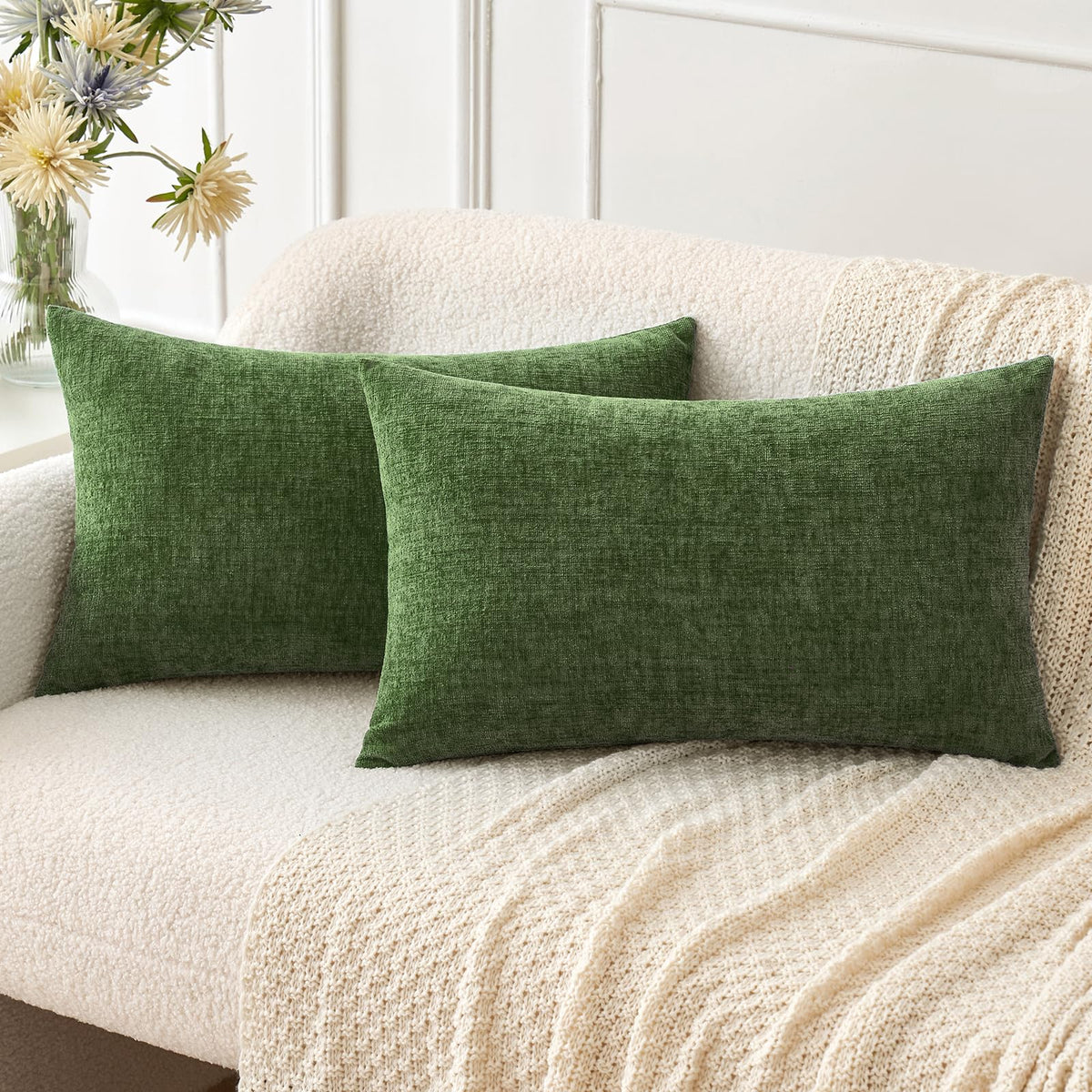MIULEE Soft Chenille Throw Pillow Covers Sage Green 18x18 Inch Pack of 2
