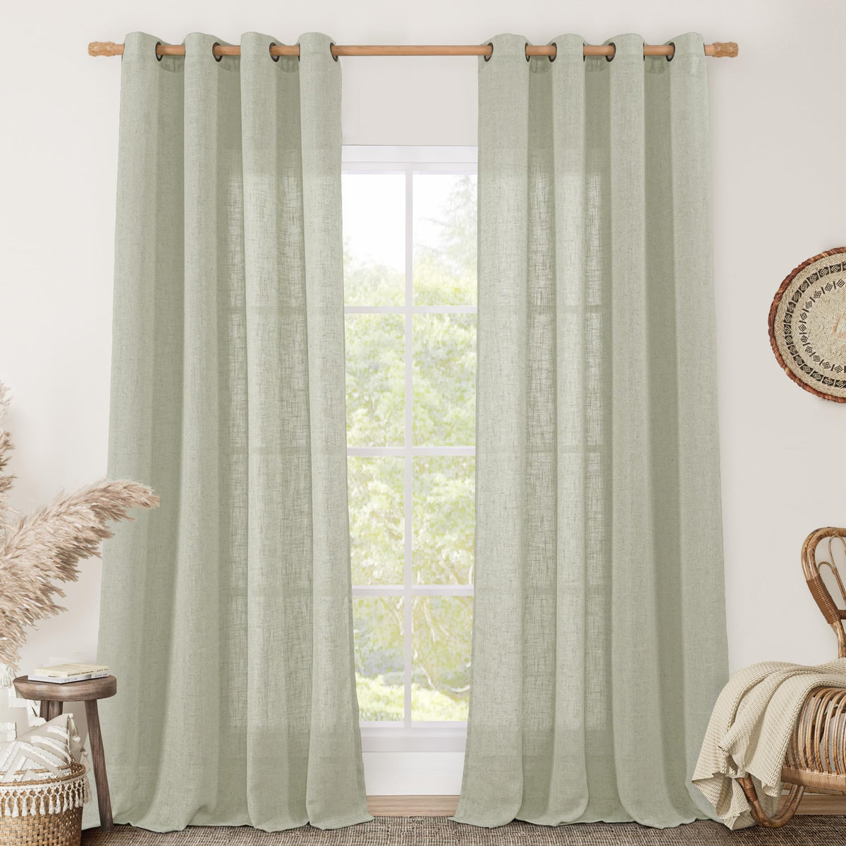LAMIT Cream Ivory Linen Semi Sheer Curtains 84 inch Length for Bedroom