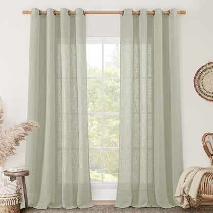 LAMIT Cream Ivory Linen Semi Sheer Curtains 84 inch Length for Bedroom