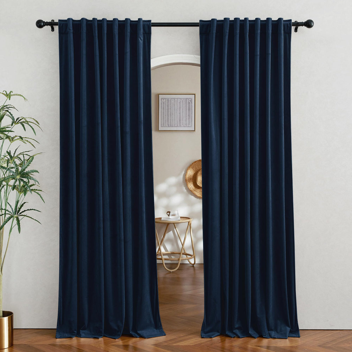 RYB HOME Blue Velvet Blackout Curtains for 84 inches Bedroom Living Room