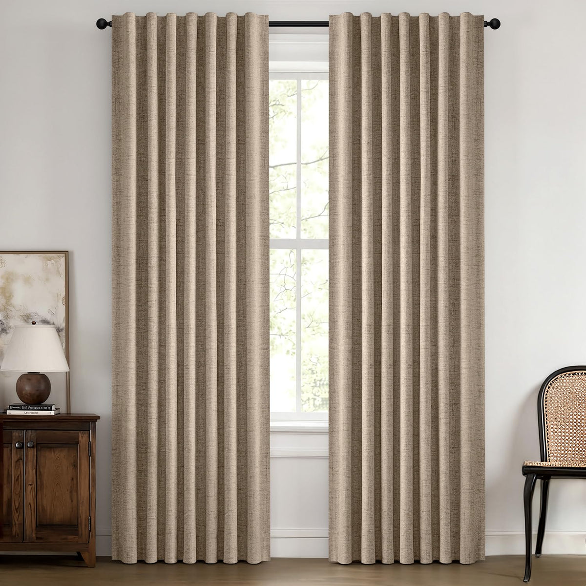 MIULEE 100% Blackout Linen Curtains for Bedroom 42 x 84 Inch Ivory 2 Panels