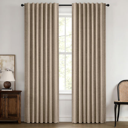 MIULEE 100% Blackout Linen Curtains for Bedroom 42 x 84 Inch Ivory 2 Panels