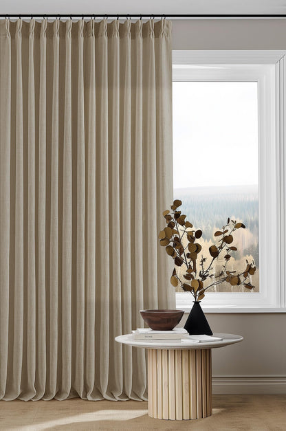 TWODRAPES Natural Pinch Pleated Linen Semi Sheer 84 Inch Curtains 2 Panels