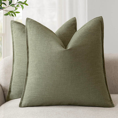 Foindtower Linen Solid Decorative Throw Pillow Covers 20x20 Natural Beige