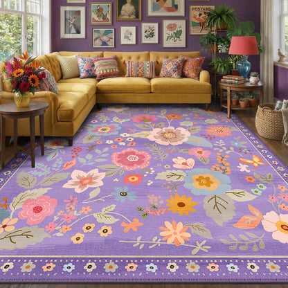 RELEANY Floral Washable 5x7 Area Rugs Pink
