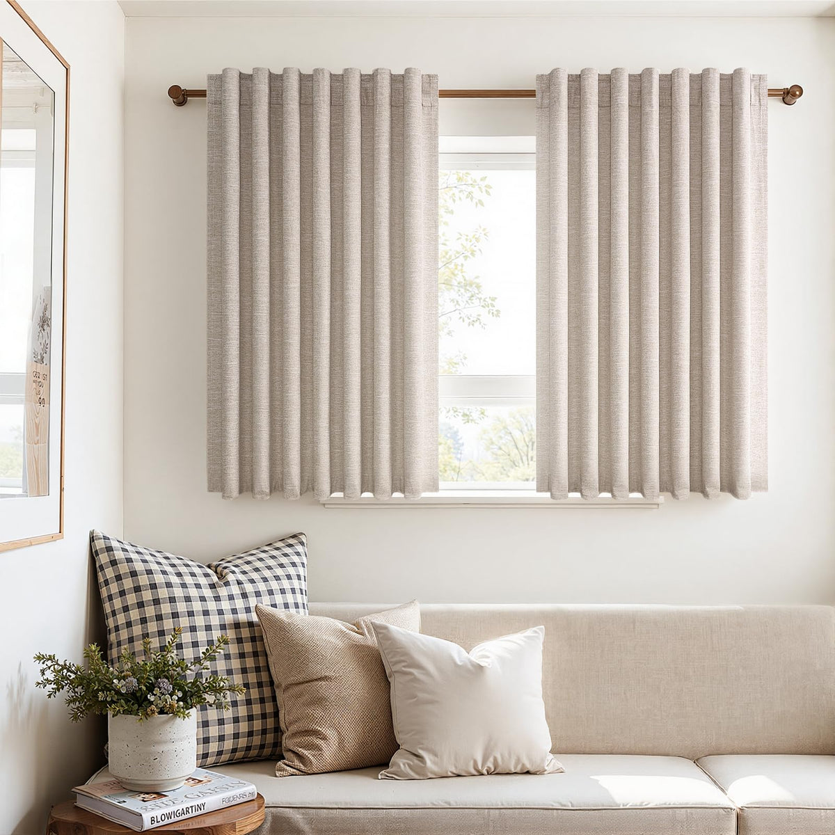 Topfinel Cream Ivory Blackout Curtains & Drapes 84 Inch Length, Beige Pinch Pleat Full Blackout Flax Linen Tab Top Soundproof Curtains with Hooks Rings for Bedroom Living Room Track 2 Panels Set