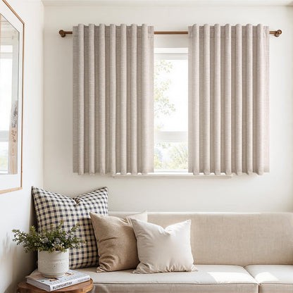 Topfinel Cream Ivory Blackout Curtains & Drapes 84 Inch Length, Beige Pinch Pleat Full Blackout Flax Linen Tab Top Soundproof Curtains with Hooks Rings for Bedroom Living Room Track 2 Panels Set