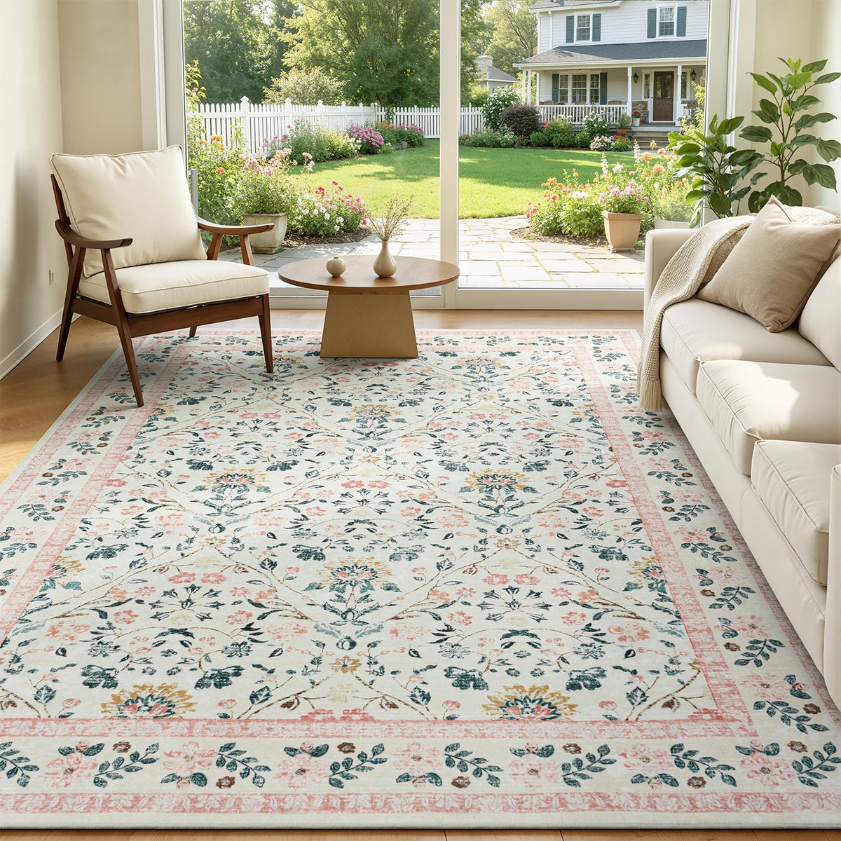 Sage Green 8x10 Area Rug for Living Room, Vintage Boho Large Carpet
