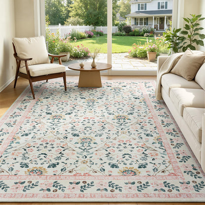 Sage Green 8x10 Area Rug for Living Room, Vintage Boho Large Carpet