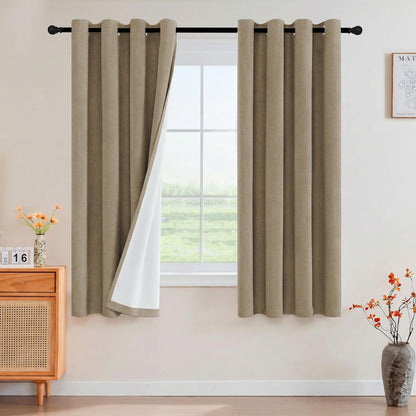 PrinceDeco Natural Linen Curtains 100% Blackout Linen Curtains for Bedroom Full Blackout Curtains 84 Inches Long Living Room Thermal Insulated Light Blocking Curtain Drapes White Backing, 2 Panels