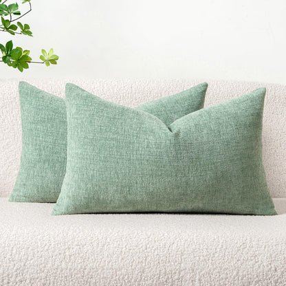 MIULEE Soft Chenille Throw Pillow Covers Sage Green 18x18 Inch Pack of 2