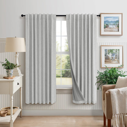 100% Blackout Curtains 84 Inch Length 2 Panels Set Neutral Boho Linen Farmhouse for Bedroom Windows Living Room Darkening Thermal Insulated Drapes Natural Cream Ivory 7ft Long Back Tab Pleated Pocket