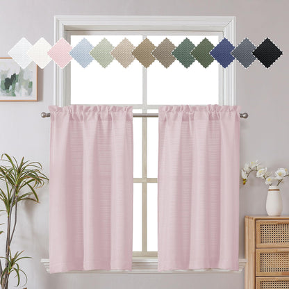 Chyhomenyc White Curtains 45 Inch Length 2 Panels, Faux Linen Textured