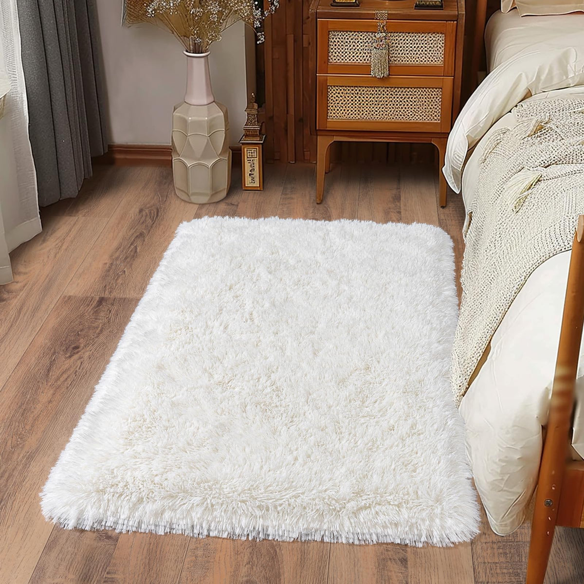 Ultra Soft Runner Rugs for Bedroom Hallways with Upgraded Non-Slip Rubber Backing & Thick Memory Sponge, 2x6 Feet Fluffy Shag Throw Area Rug for Bedside Dorm Dark Grey