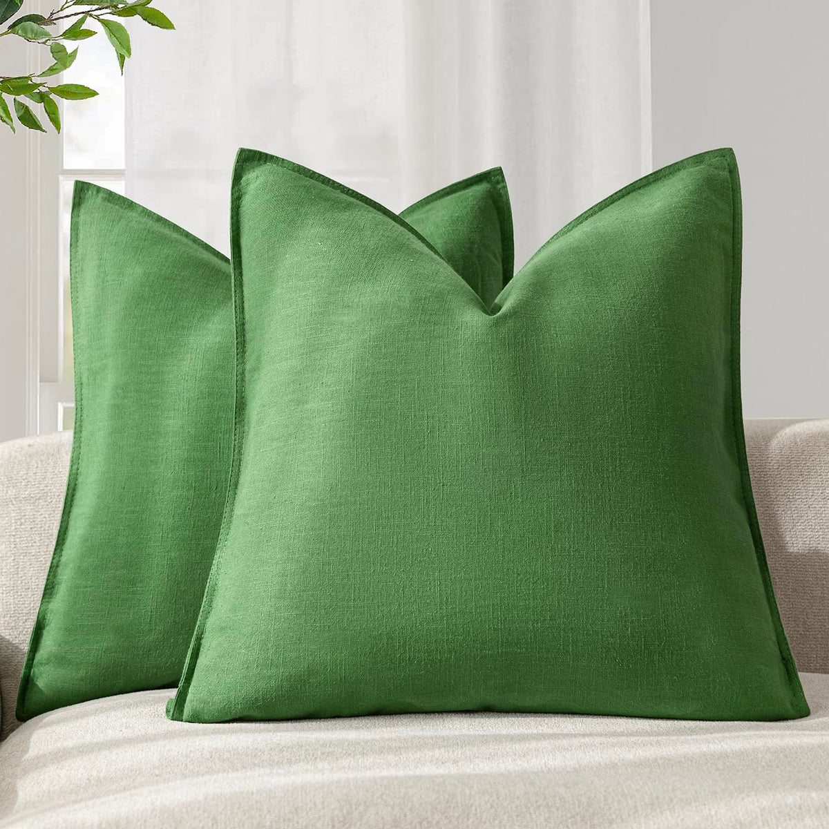 Foindtower Linen Solid Decorative Throw Pillow Covers 20x20 Natural Beige