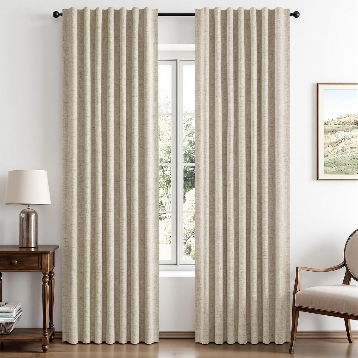 MIULEE 100% Blackout Linen Curtains for Bedroom 42 x 84 Inch Ivory 2 Panels