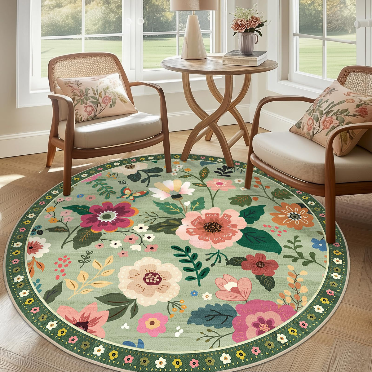 RELEANY Floral Washable 5x7 Area Rugs Pink