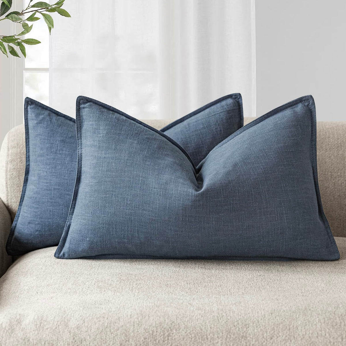 Foindtower Linen Solid Decorative Throw Pillow Covers 20x20 Natural Beige