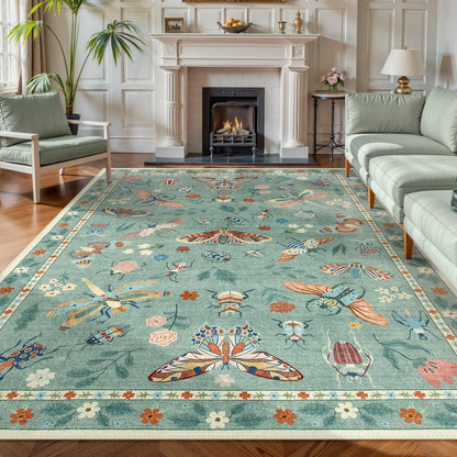 Lahome Bug Washable Area Rugs 5x7, Soft Green Rug for Living Room Bedroom